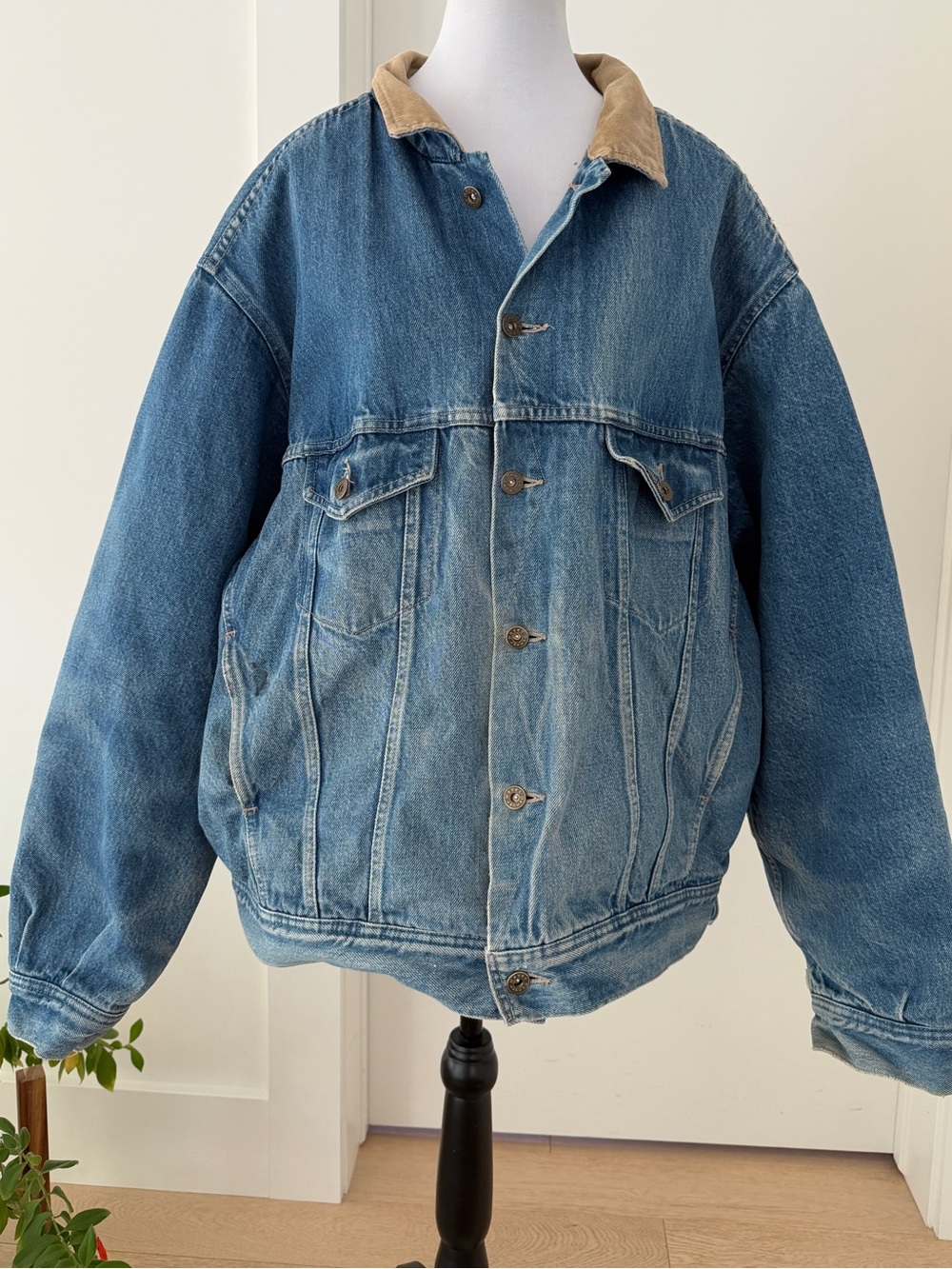 VINTAGE Denver Hayes Denim Trucker Jean Jacket Blanket Lined Workwear Distressed